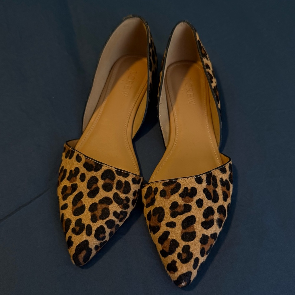 J. Crew Leopard-Print Pointed Toe Flats in Tan and Black
